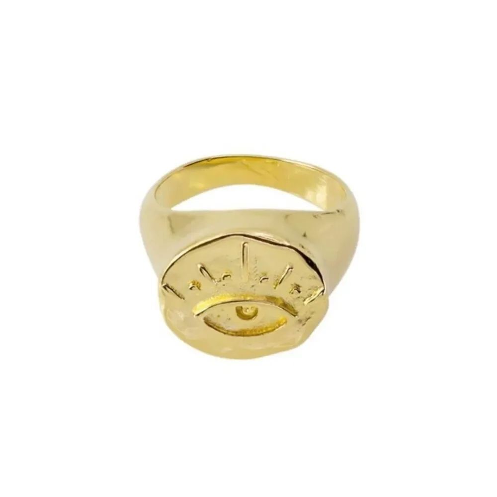 Size 5 - Invicta Gold Evil Eye Signet Gold Ring